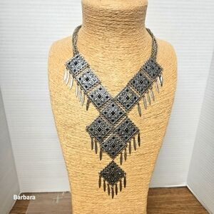 Vintage Silver-tone Beaded Statement Necklace